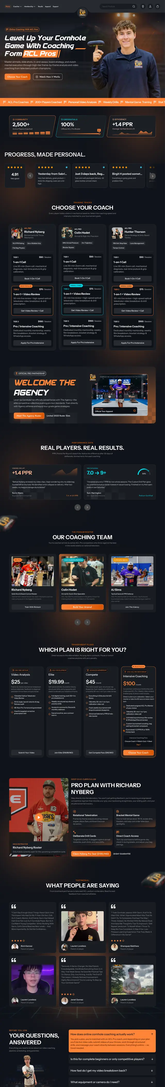 Homepage design for a sports coaching membership site