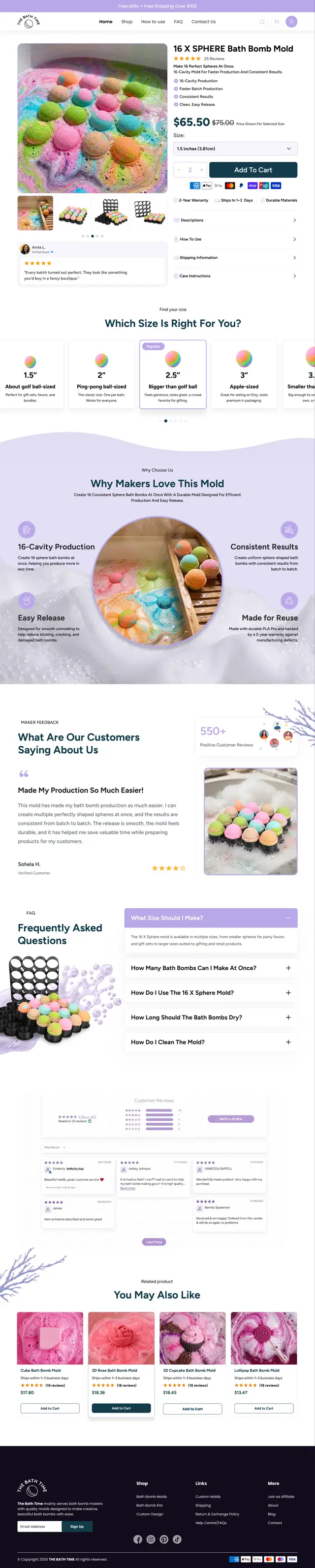 Product page design for a bath bomb mould
